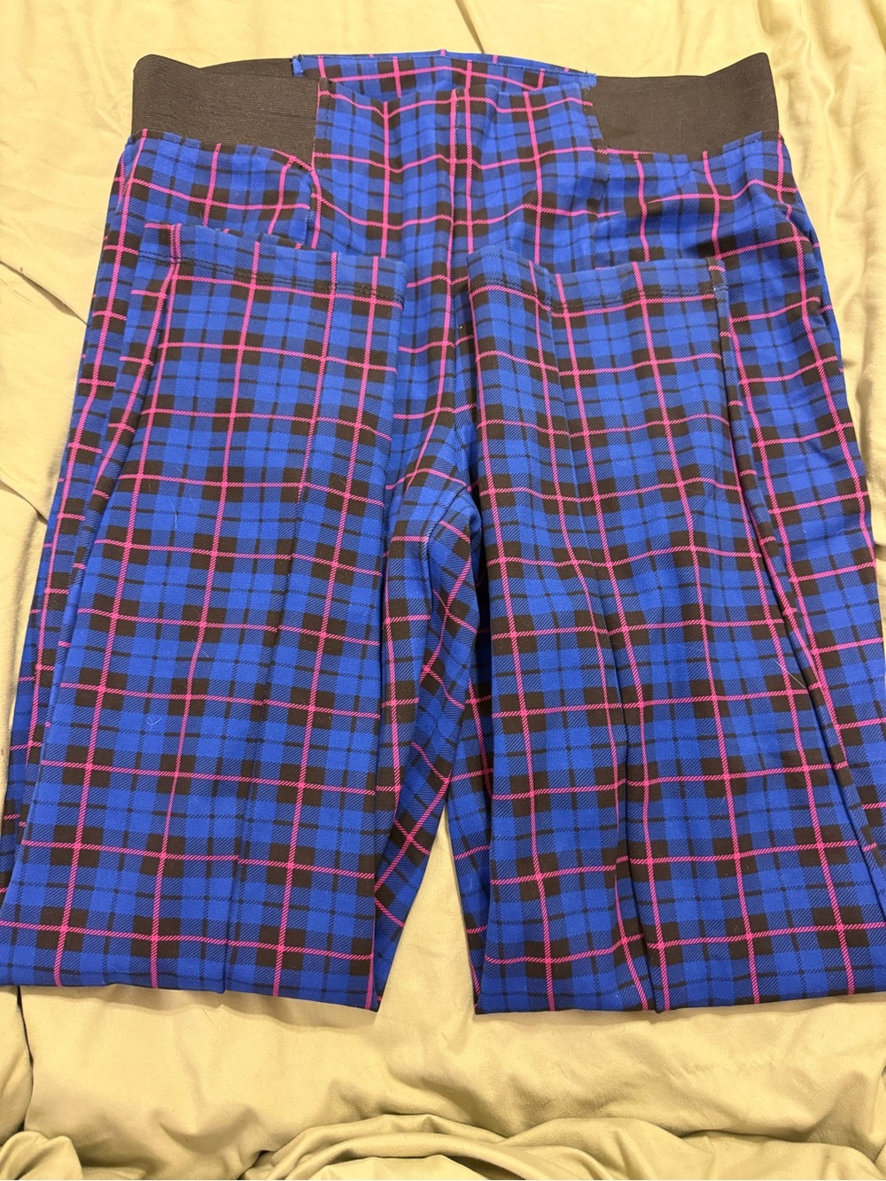 Terra & Sky Royal Blue Plaid Leggings with Pink Grid